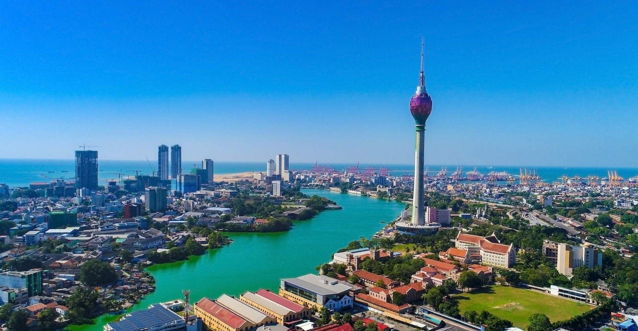 View of the Colombo city skyline with modern architecture buildings including the lotus towers. Selective focus