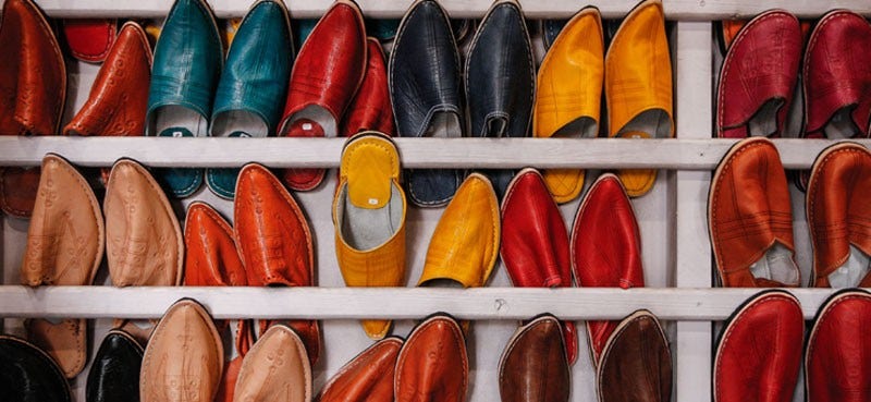 Shoes on a shoe rack
