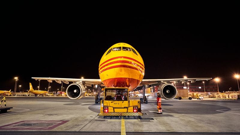 dhl airplane ready for shipping good from new zealand to taiwan