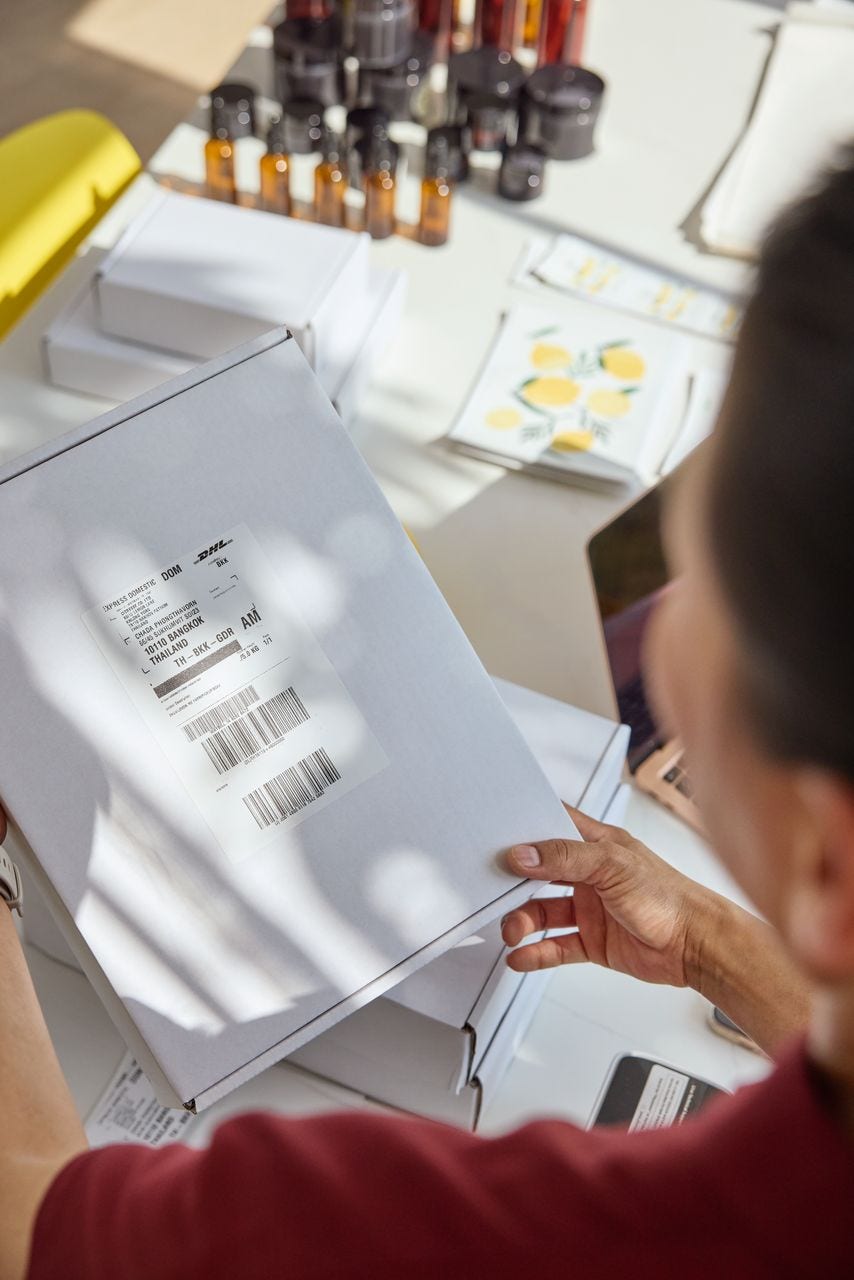 A parcel is ready for shipment.