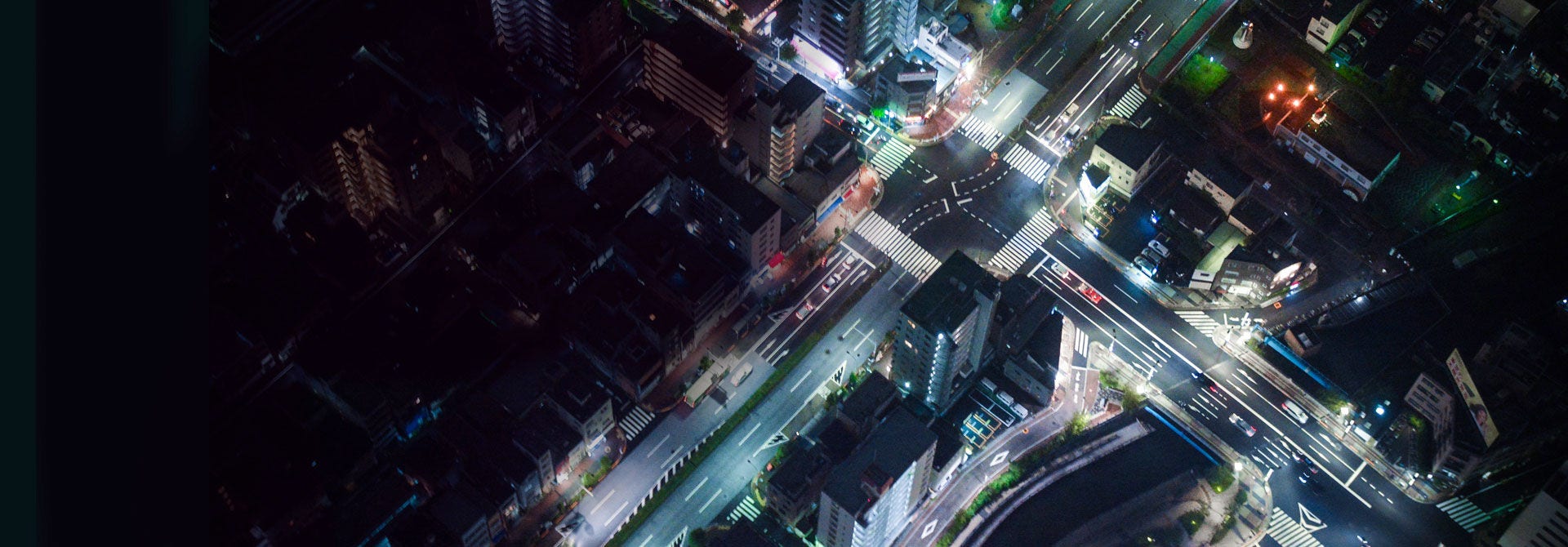 birds eye view of a city at night