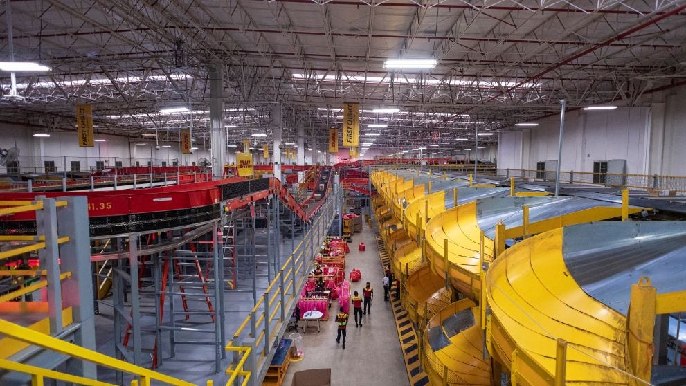 International express parcels being sorted