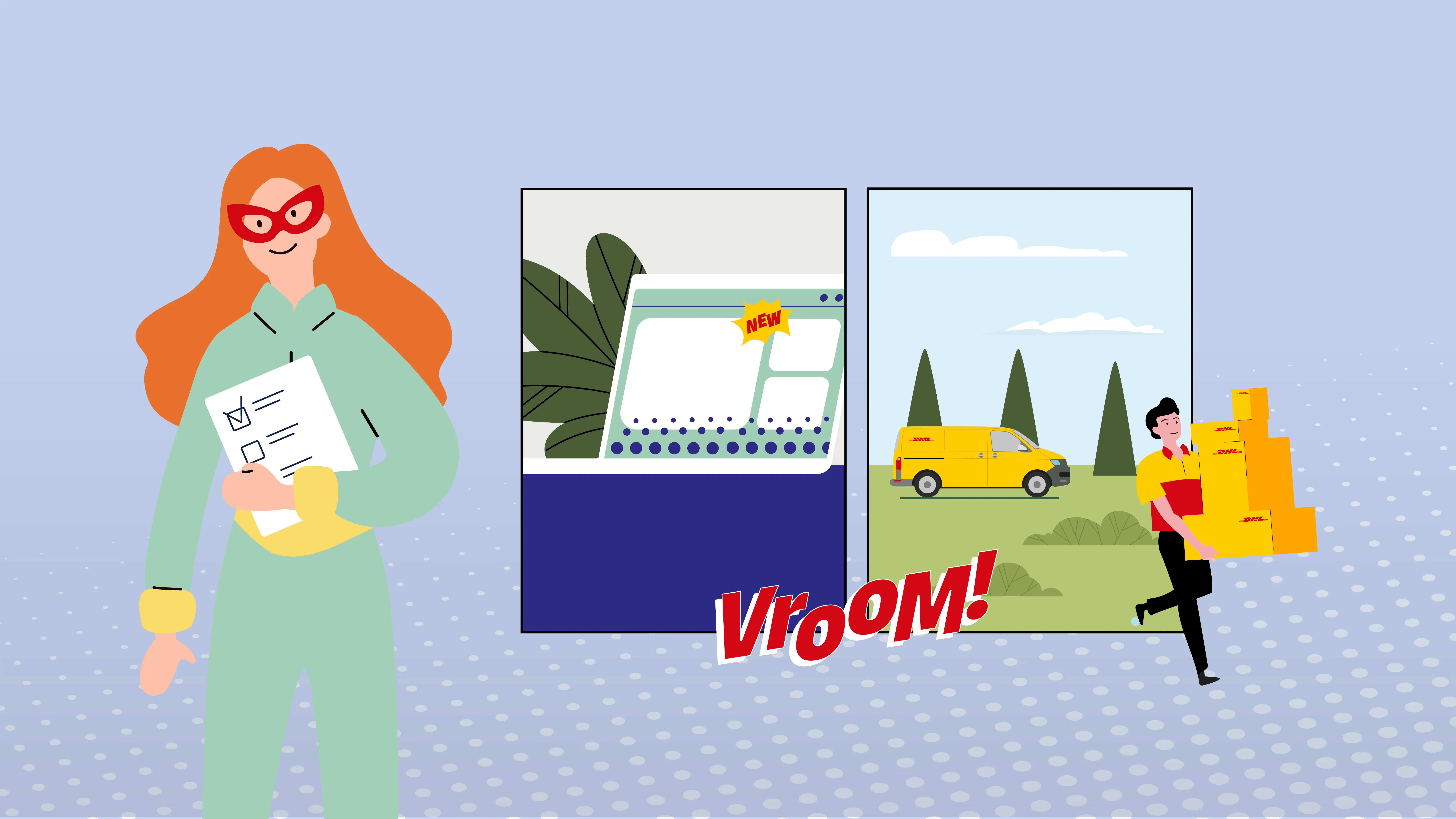 Graphic image with superhero characters