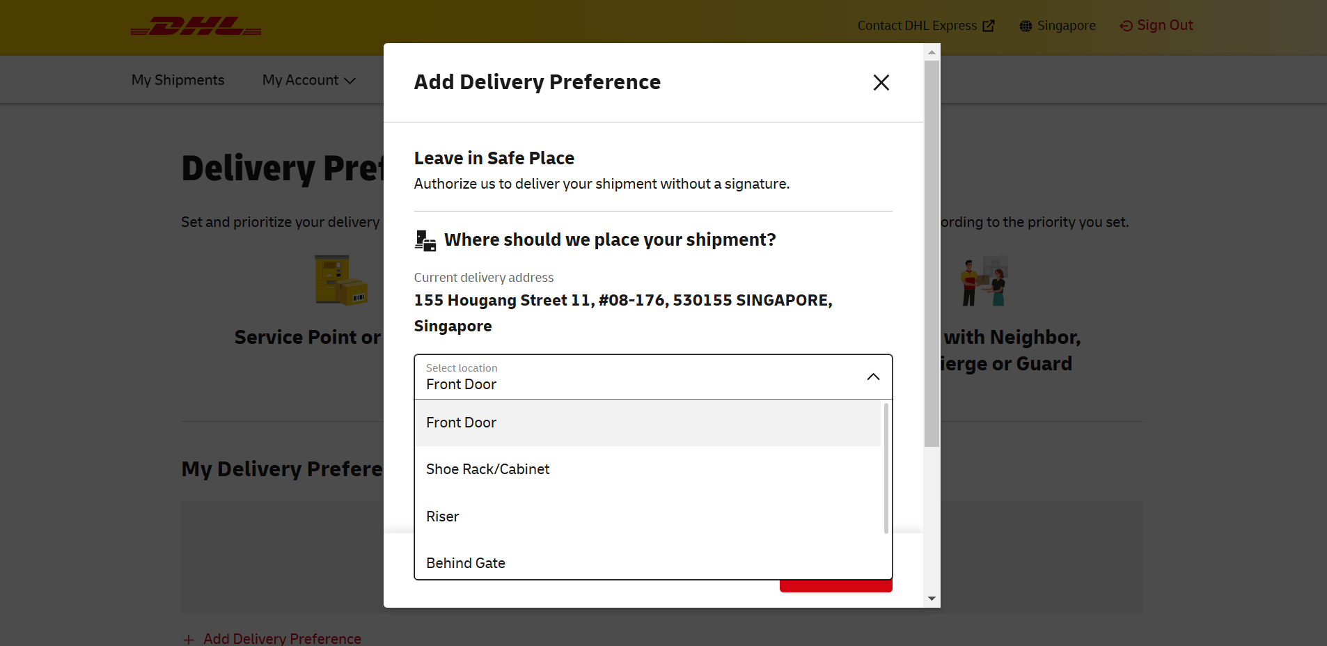 dhl express leave in a safe place