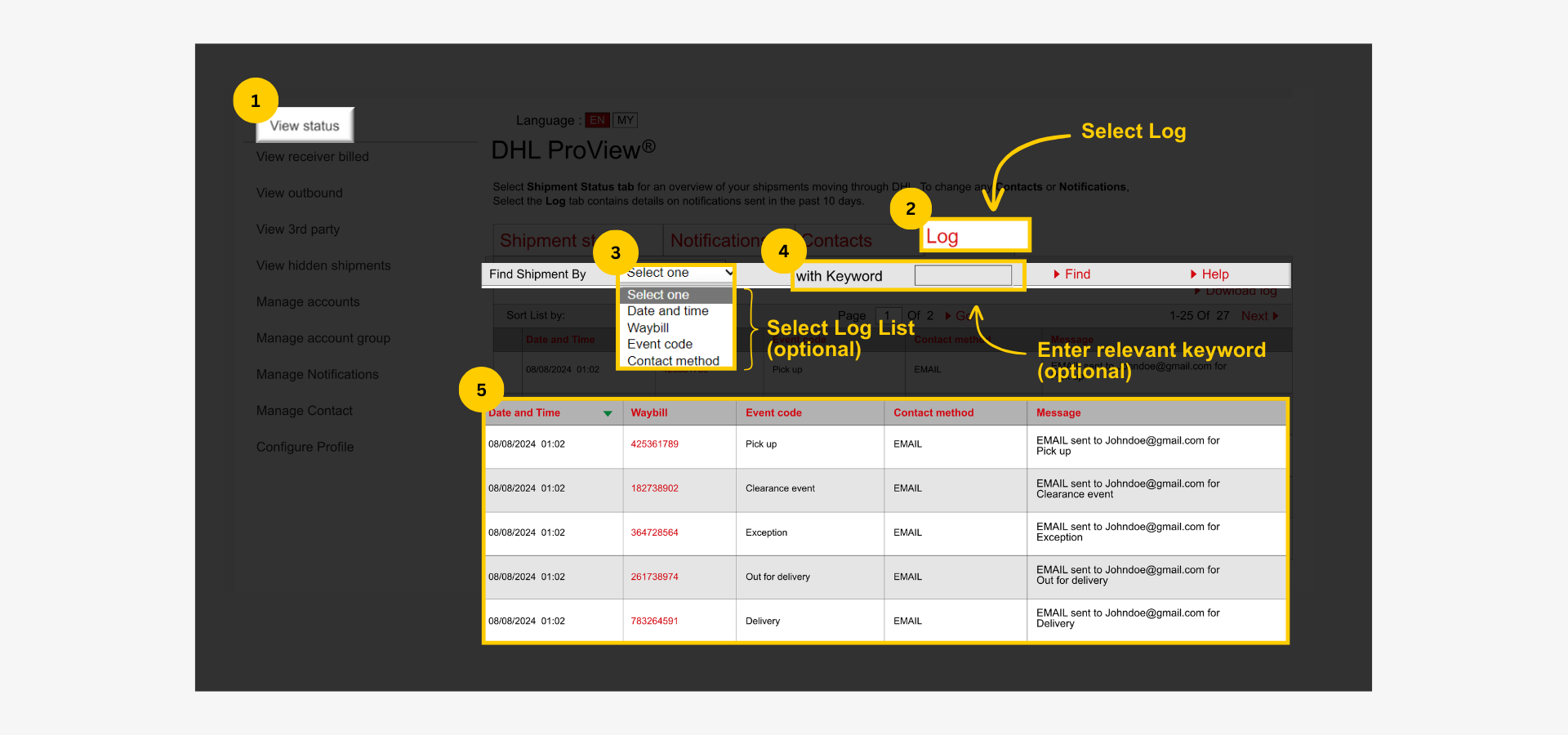 Step by Step: Proactive Shipment Notifications - proview-dhl-shipment-events-invididual-3 Proview Full Shipment Activities