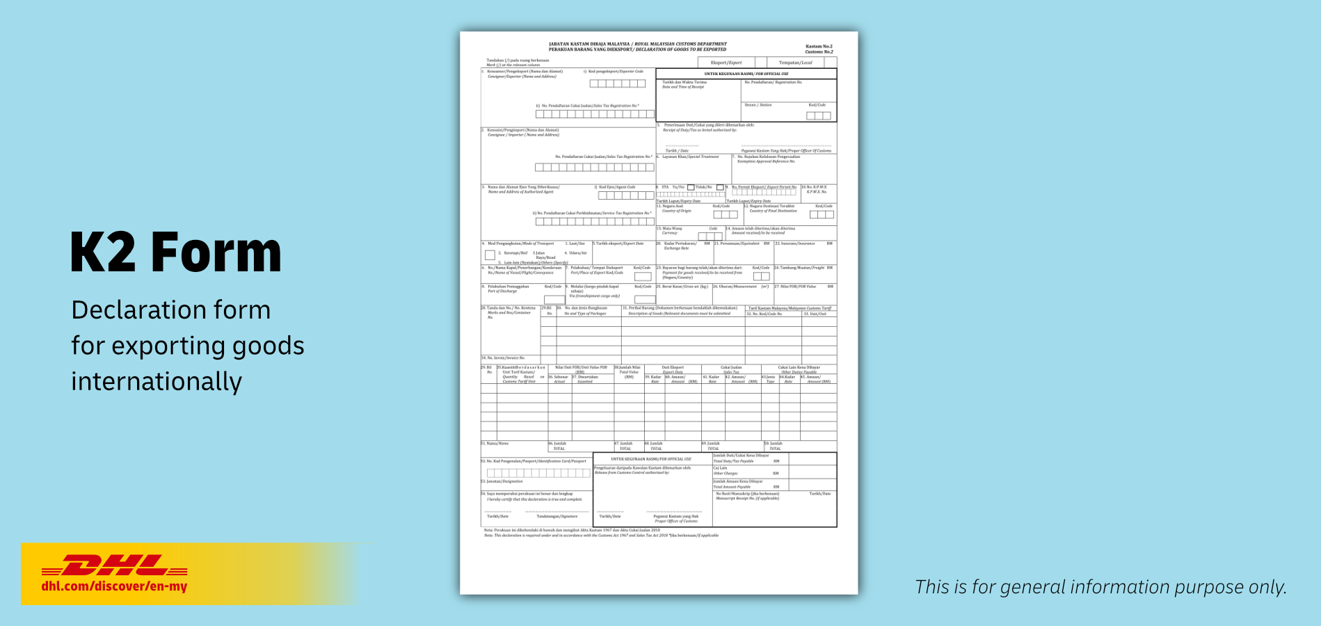Sample of Malaysian Customs K2 Form for Exports