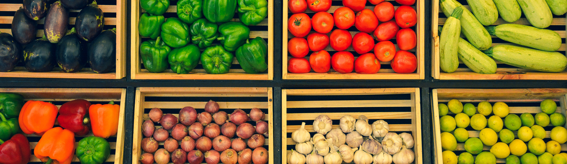 vegetables in wooden boxes