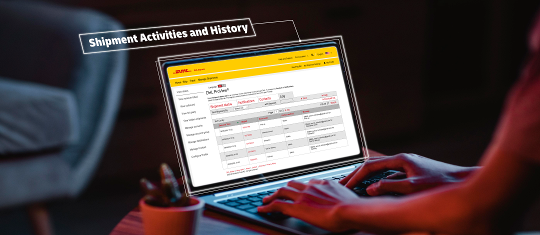 Proview shipment activities and history on web browser