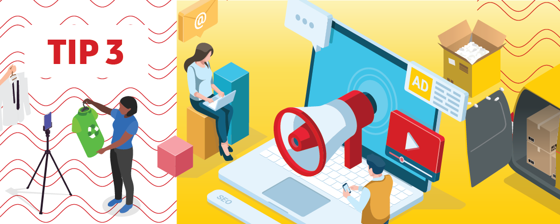 illustration showing ecommerce and digital marketing activities