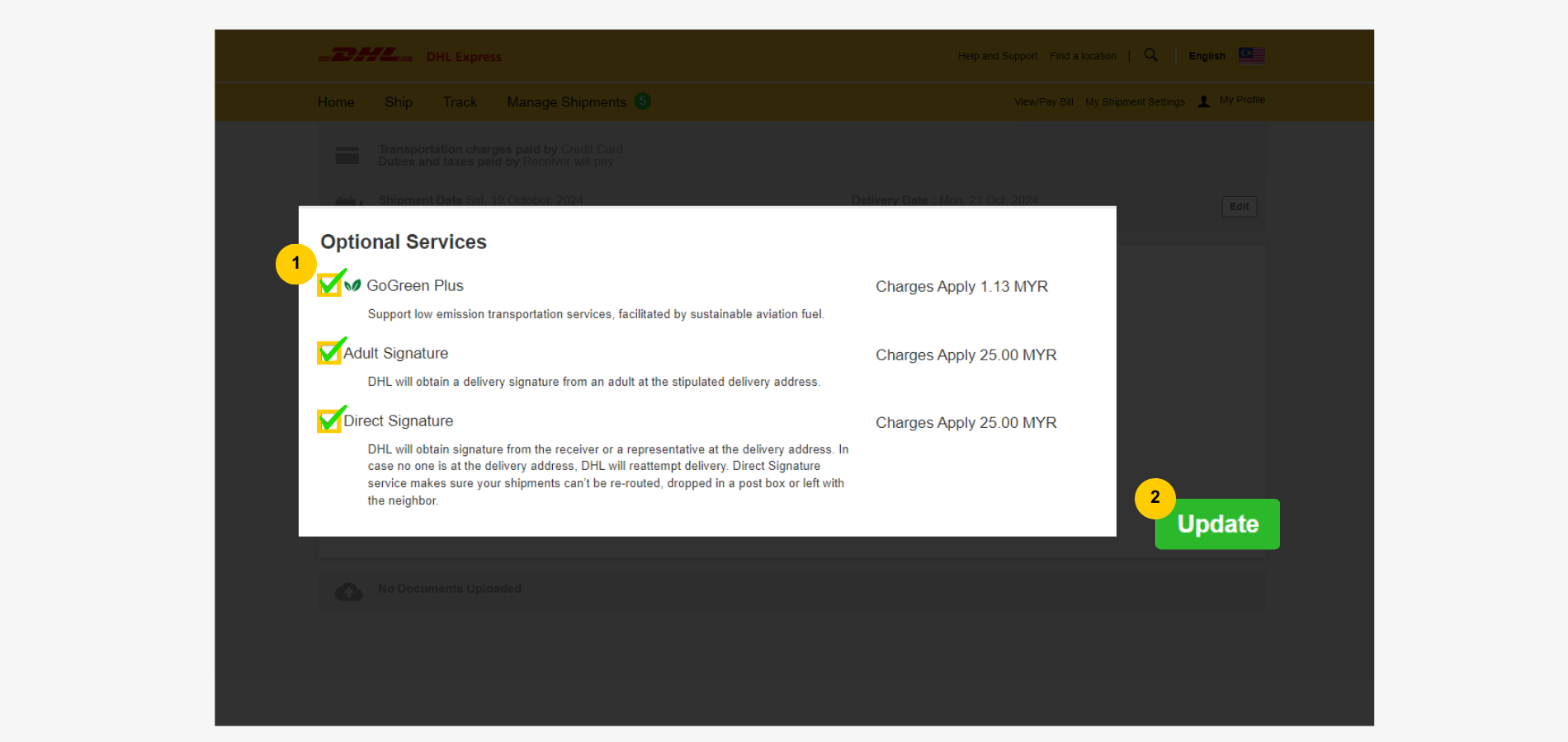 Import Shipment Optional Services Add-On Import Shipment Optional Services Add-On
