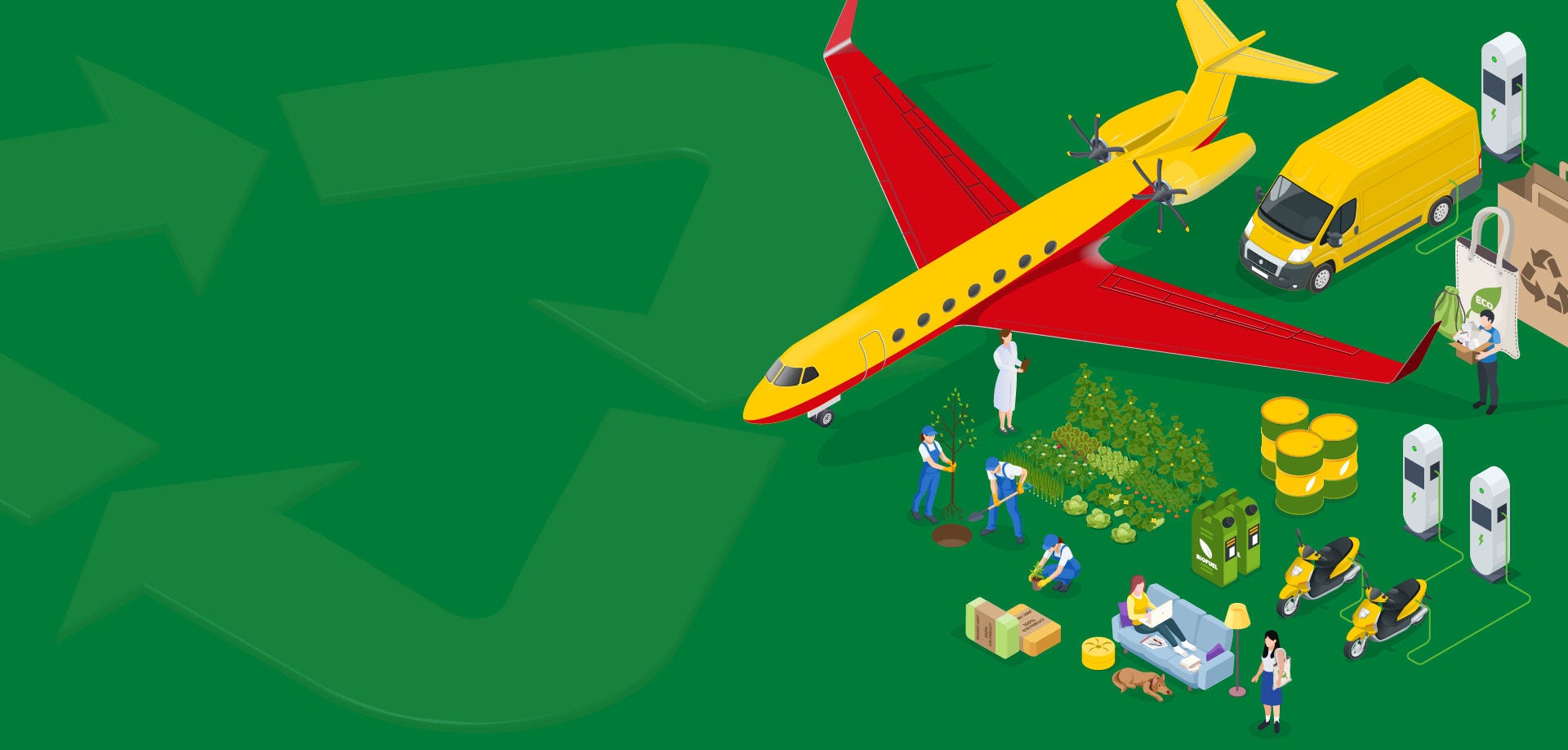 Graphic image of presents and DHL logistics activities