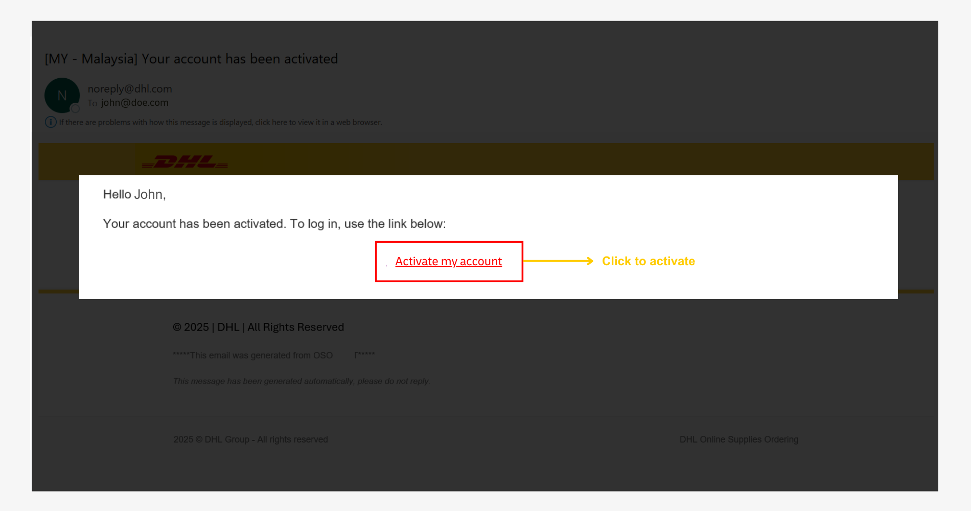 DHL OSO Order Shipping Supply Guide: Activation Email