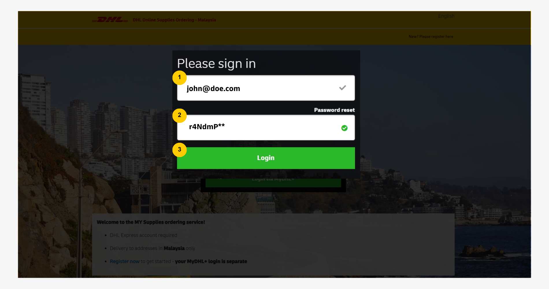 DHL OSO Order Shipping Supply Guide: Login