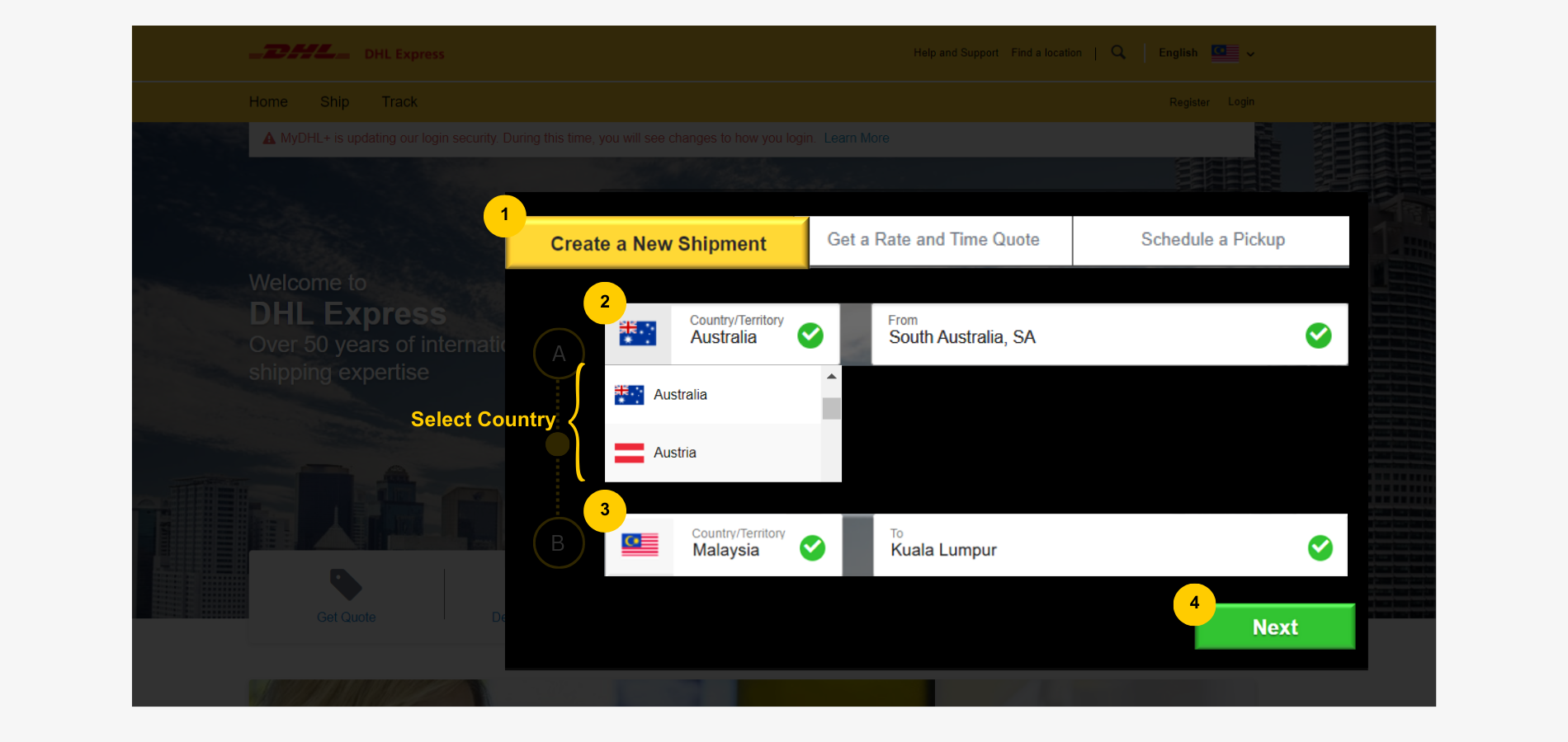 Create Import Shipment on MyDHL+ Country Setting Create Import Shipment on MyDHL+ Country Setting