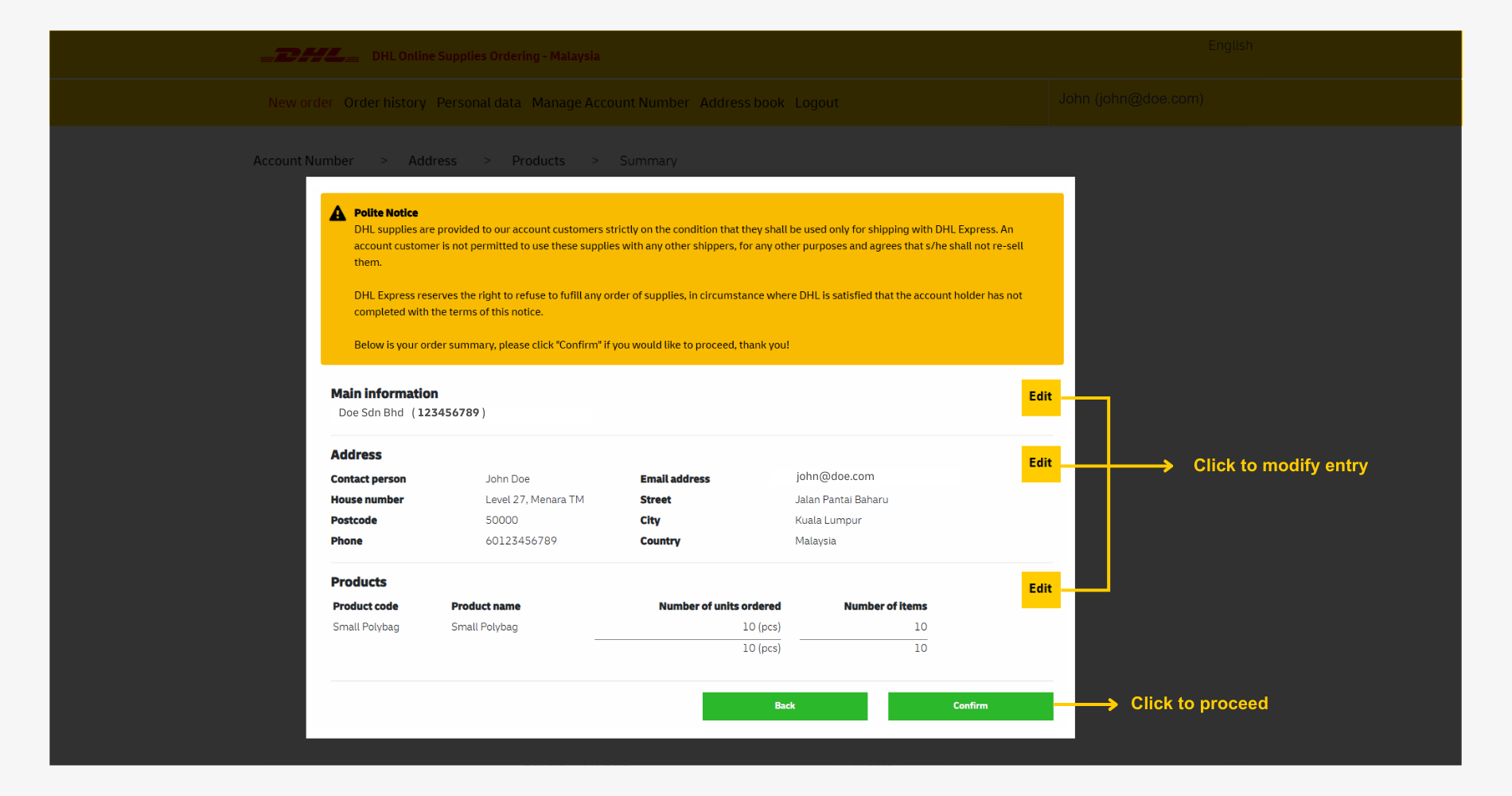 DHL OSO Order Shipping Supply Guide: Supply Order Review