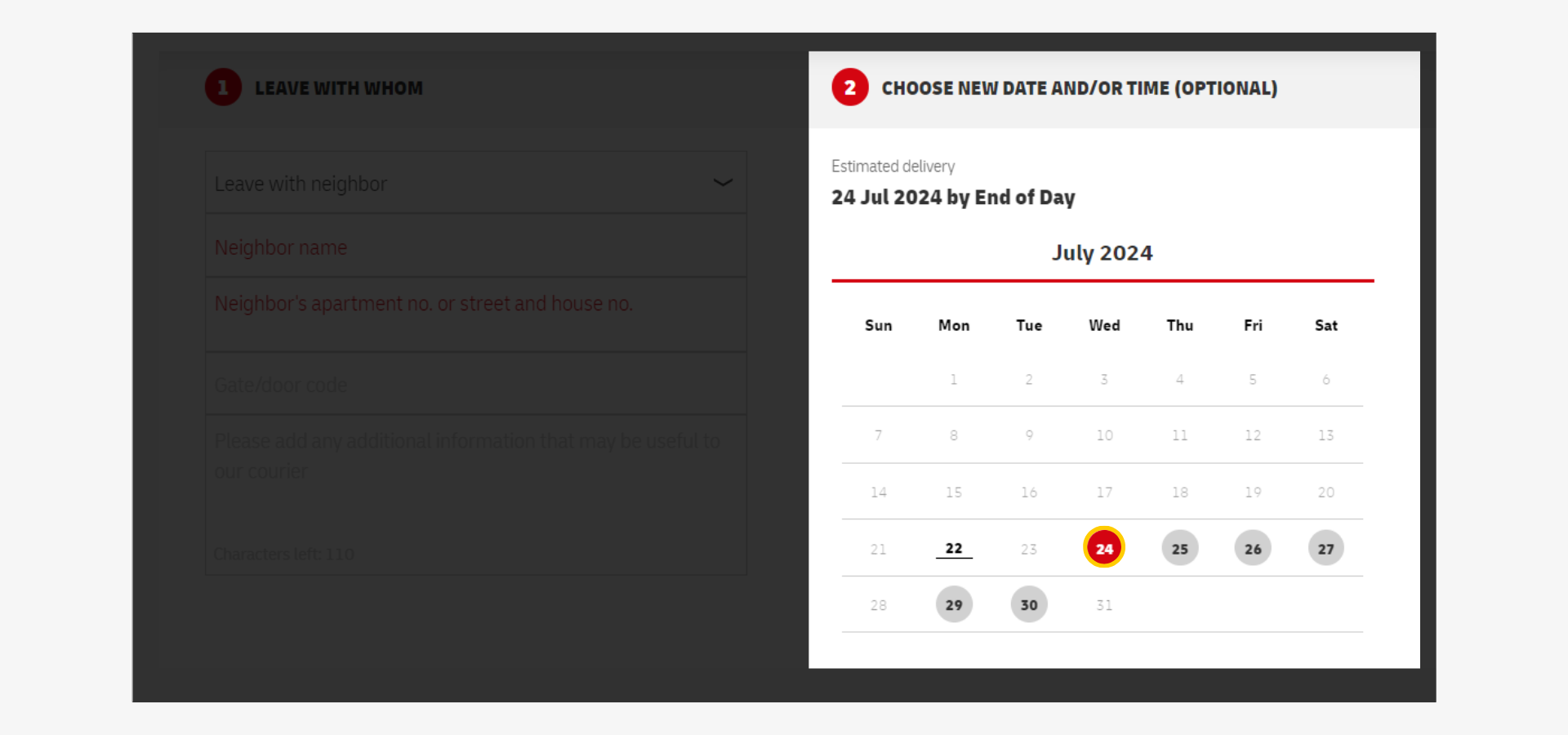 ODD  On Demand Delivery - ODD Leave with Neighbor Guard date