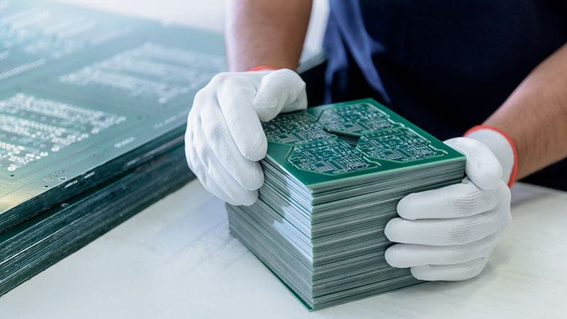 worker arranging circuit boards in a factory