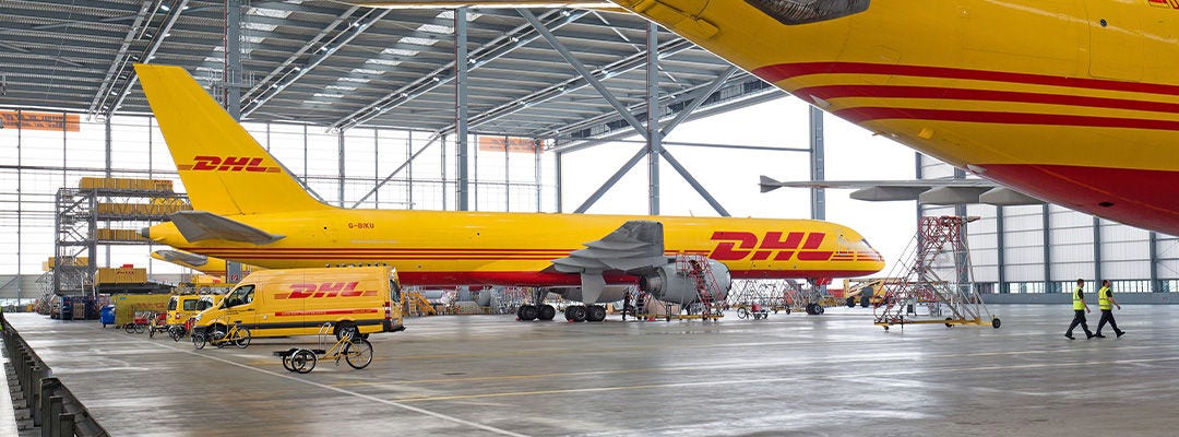 DHL aeroplanes in a hangar