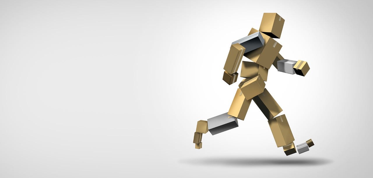 graphic of packages shaped as a man running