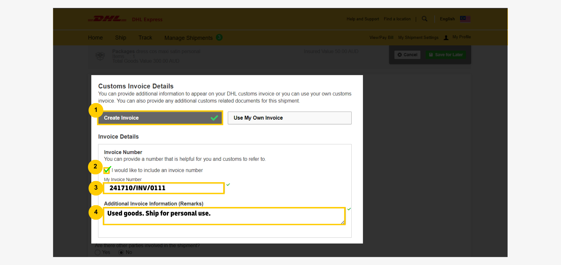 Import Shipment Create Customs Invoices on MyDHL+ Import Shipment Create Customs Invoices on MyDHL+