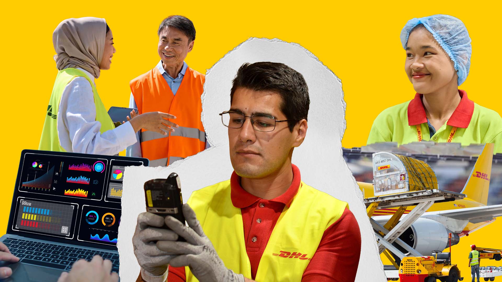 collage image of dhl employees