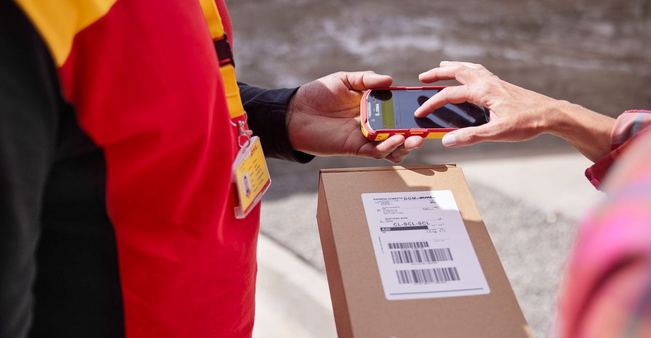 satisfied customer receiving a dhl express delivery