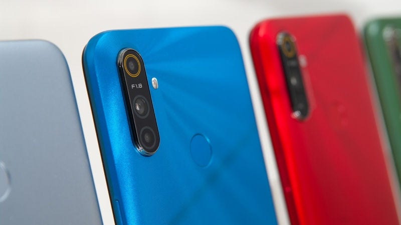 Close-up shot of multicolored smartphones.