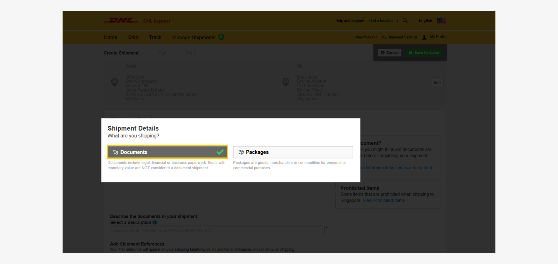 Export Guide-Shipment Type-Document Selection