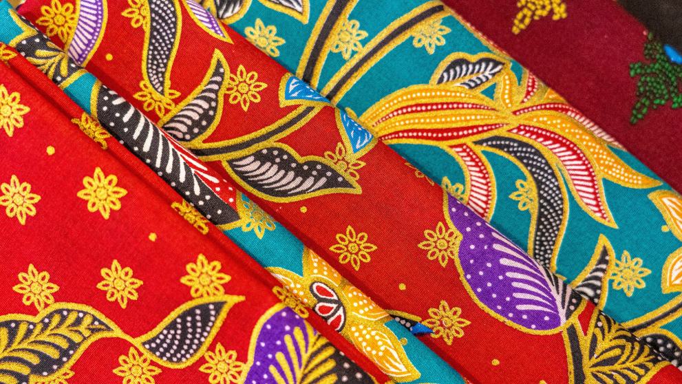 Close-up of colorful batik fabric.