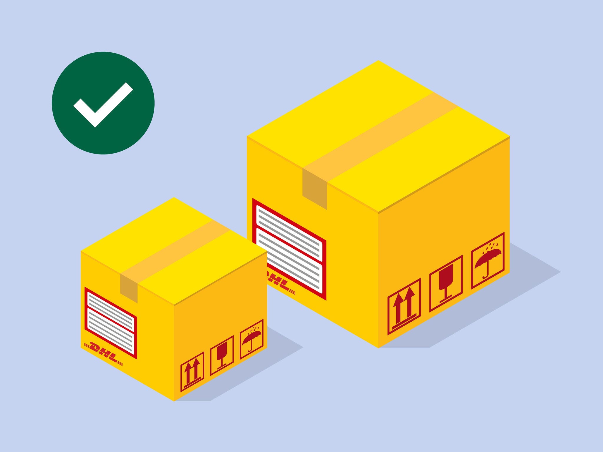 deux boîtes jaunes DHL