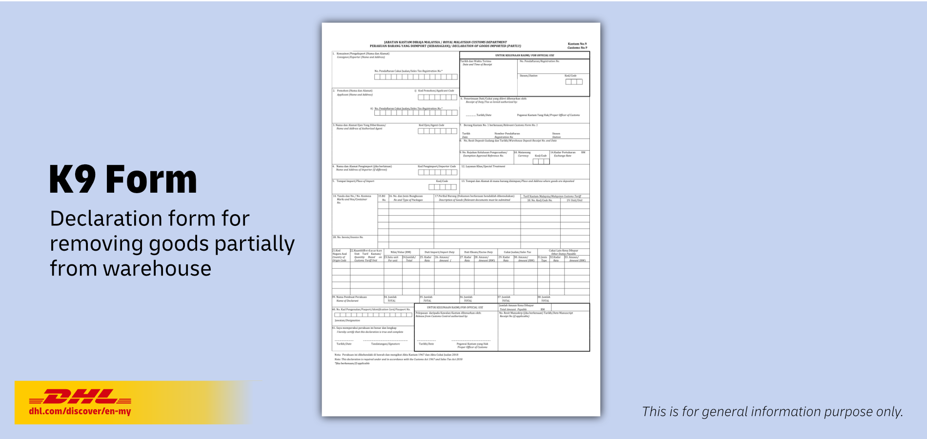 Sample of Malaysian Customs K9 Form
