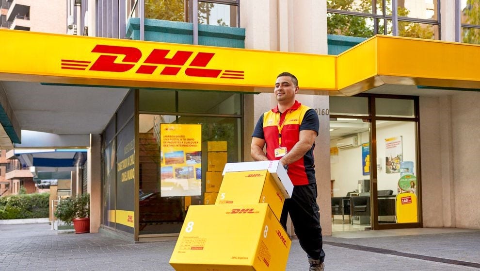 A DHL shipment being sent out for delivery