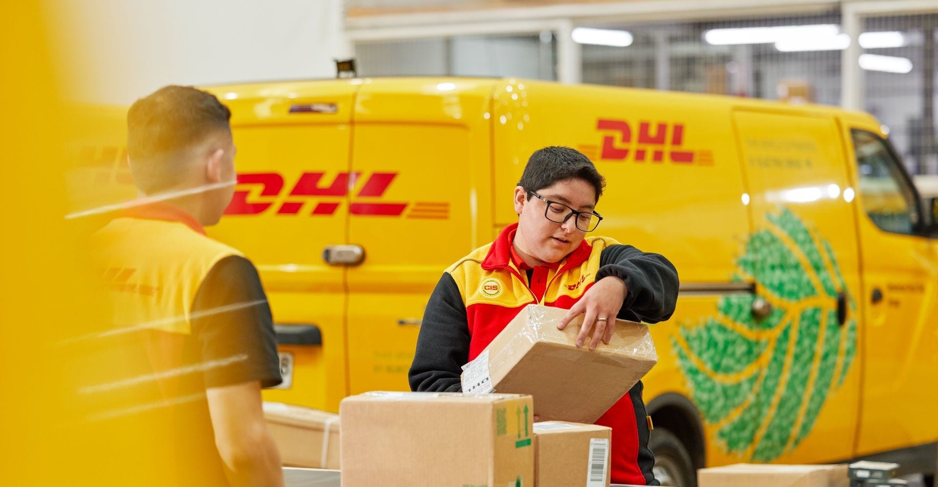 dhl express employee handling packages
