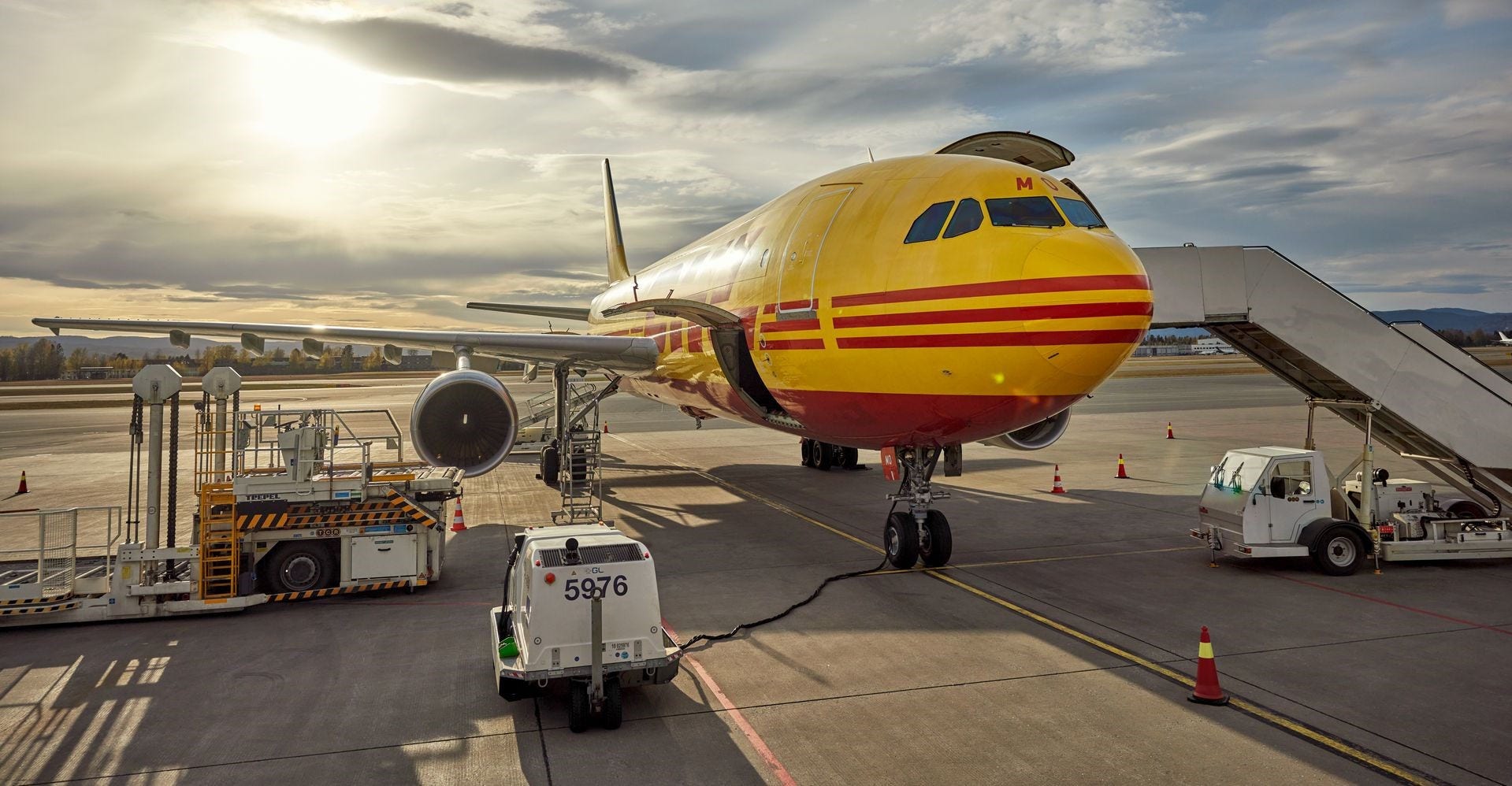 a DHL plane ready for international shipping