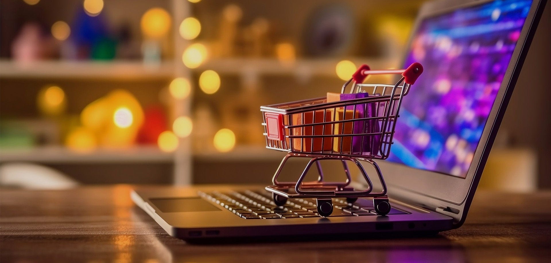 small shopping cart on laptop