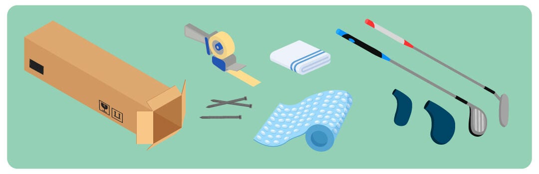 Illustration des fournitures d’expédition nécessaires pour expédier un sac de golf