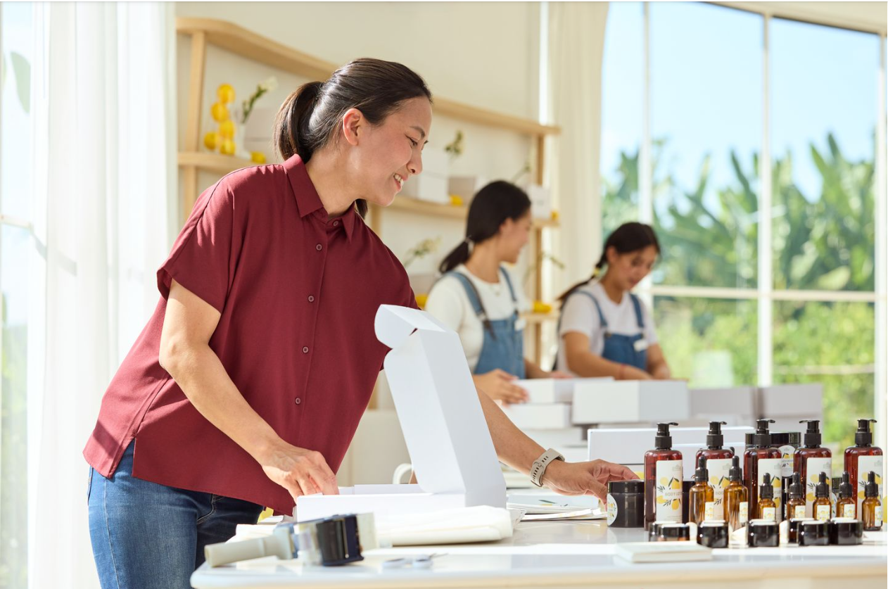 a shop owner showcasing order fulfillment process
