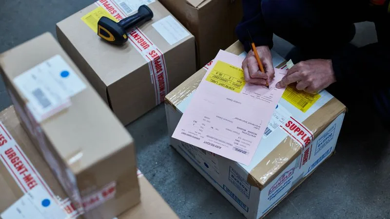 dhl employee checking shipment hs code