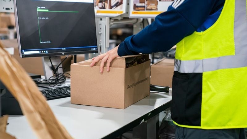 a return parcel being sorted through customs