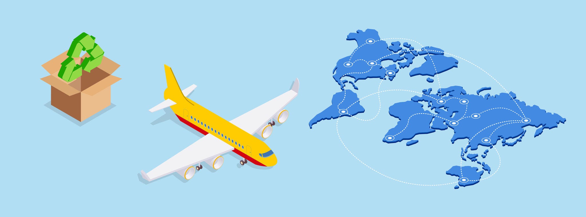 graphic image of DHL plane, parcel and globe