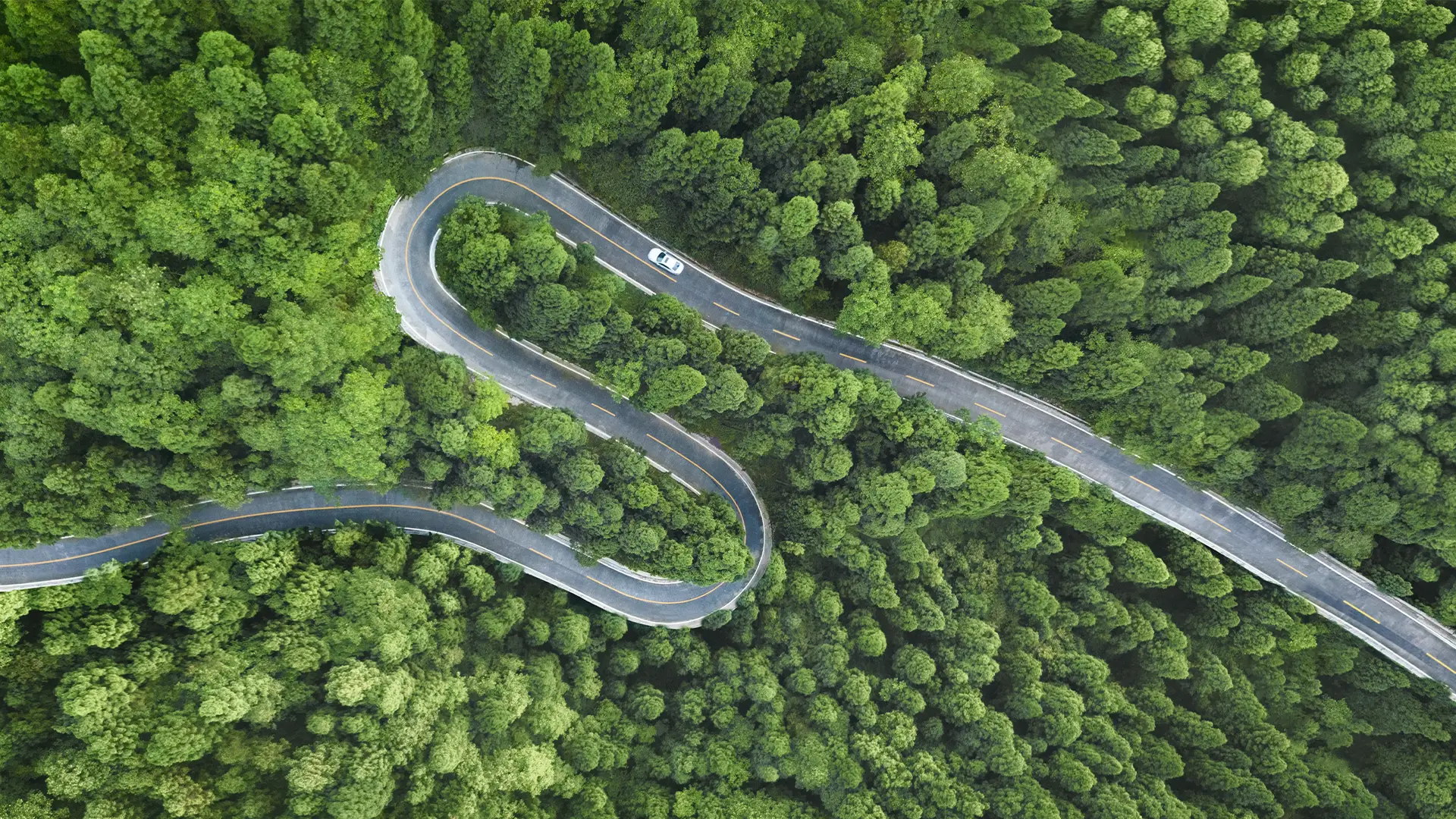 aerial view of a road with a car