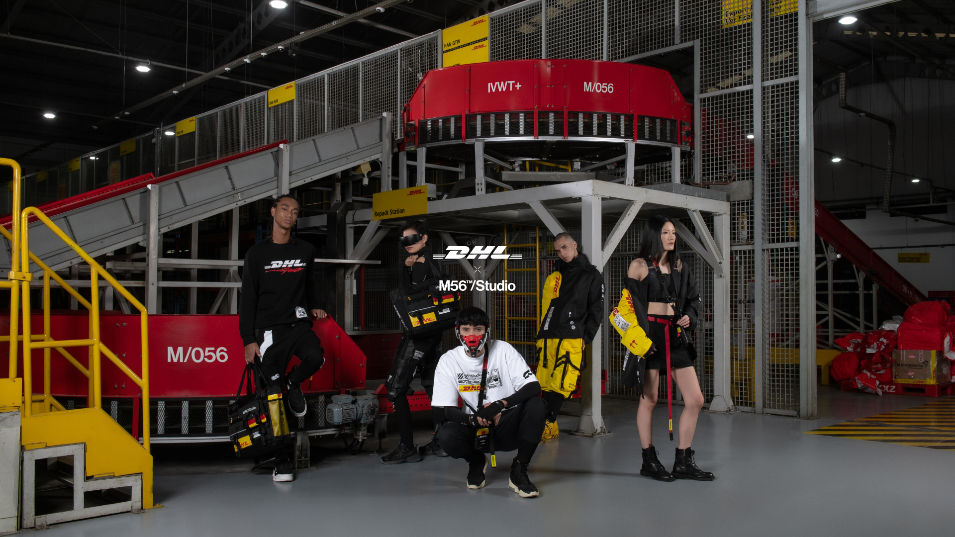 dhl parcel with machine56 clothing on an entryway bench in a home after being delivered