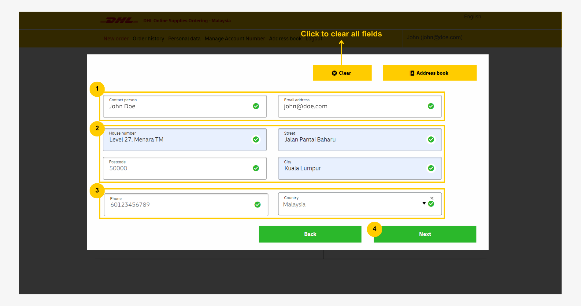 DHL OSO Order Shipping Supply Guide: Delivery Details Input