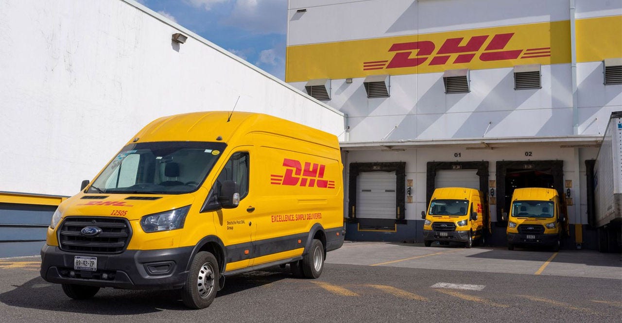 DHL delivery van ready for international shipping