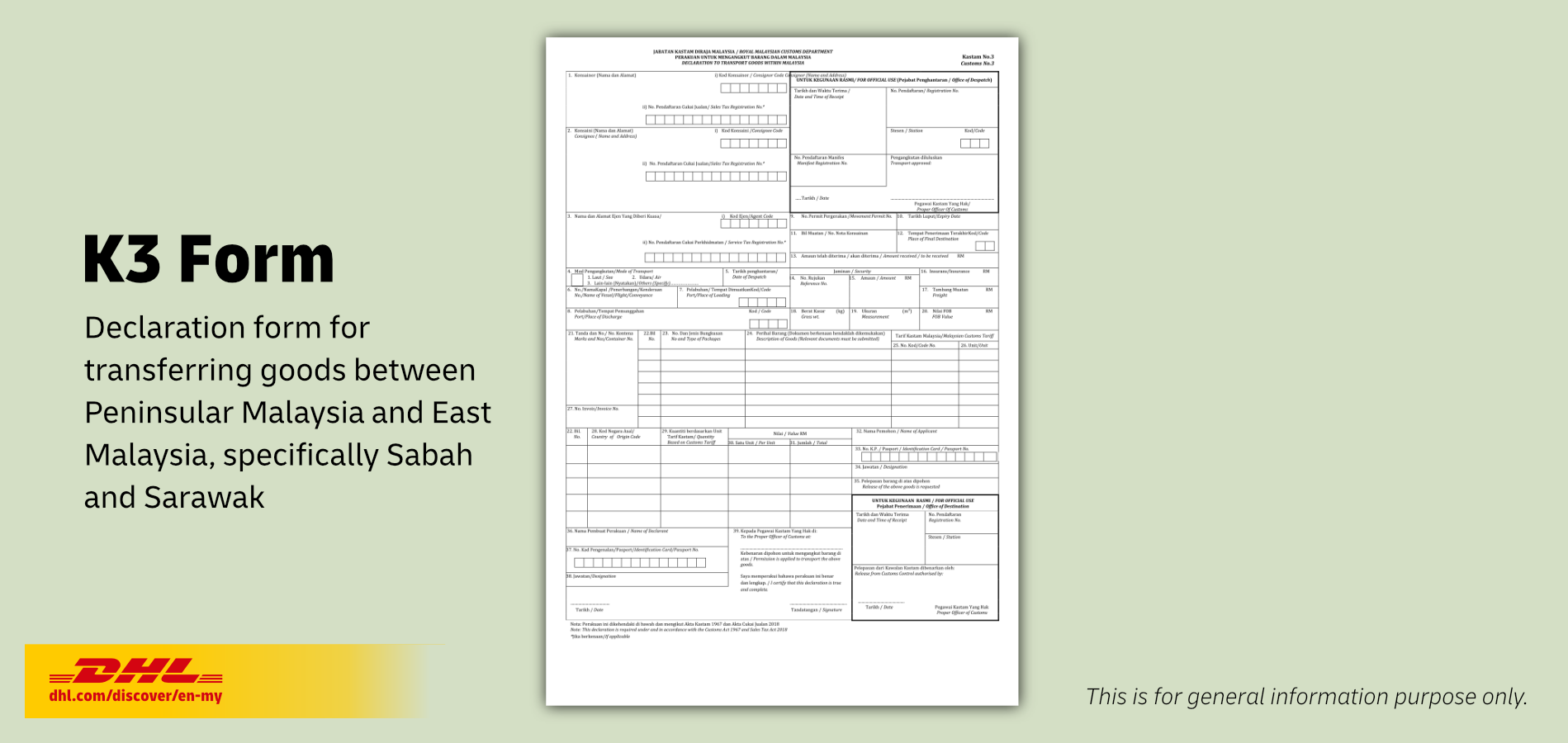 Sample of Malaysian Customs K3 Form