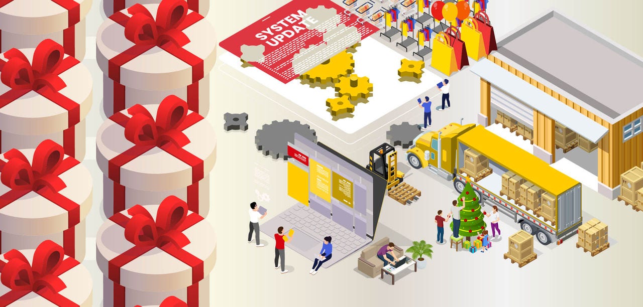 graphic image of presents and DHL delivery items