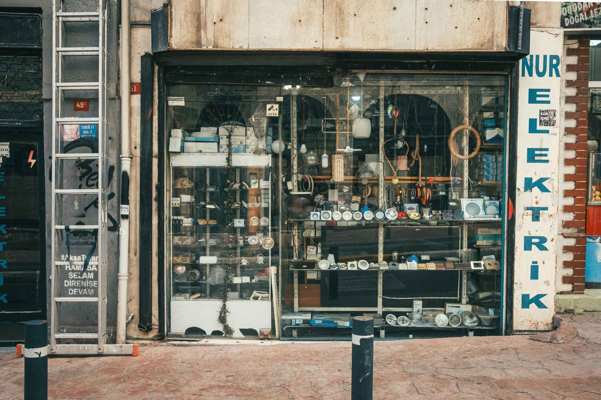 storefront of a vintage collectibles shop