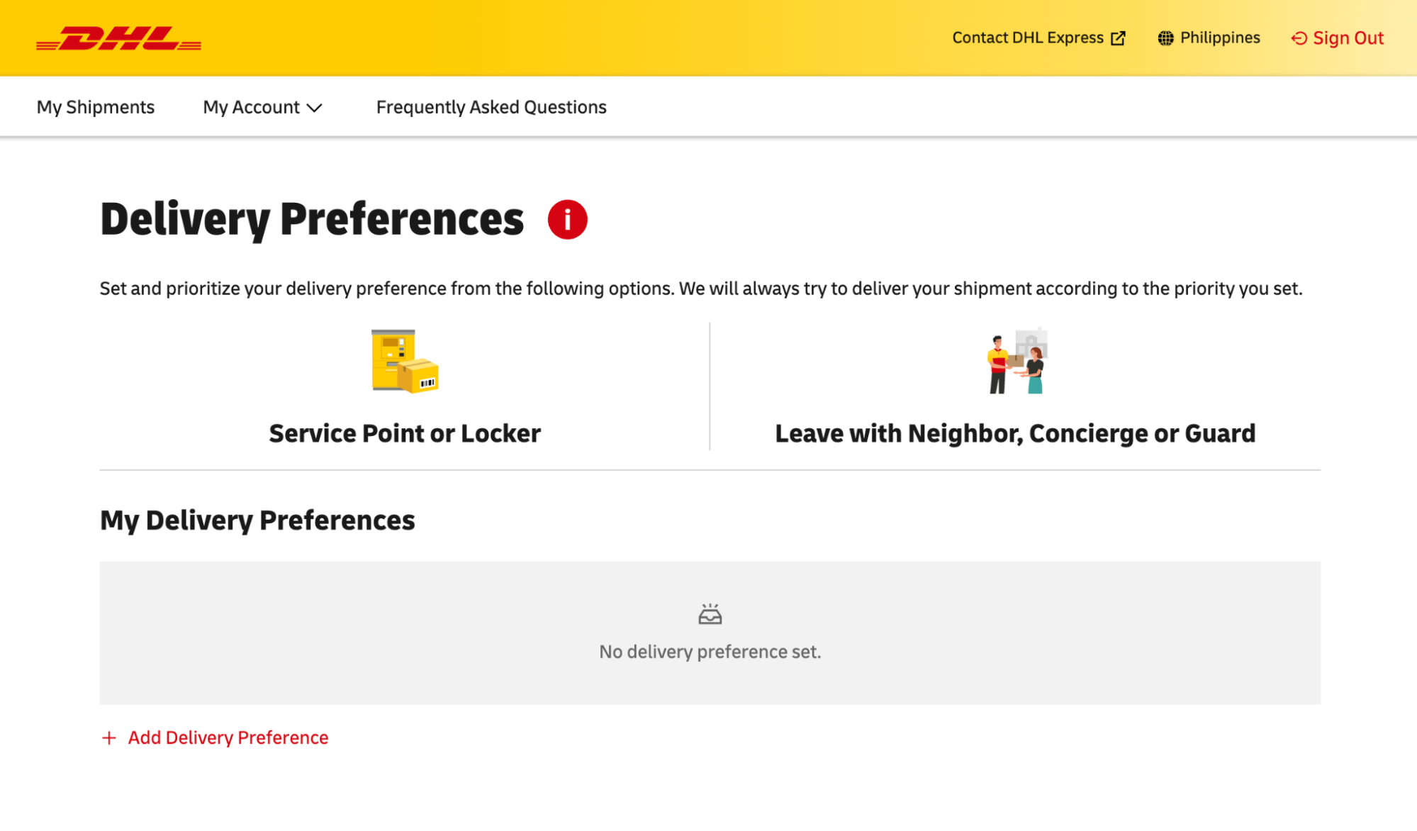 delivery preference for demand delivery dhl express