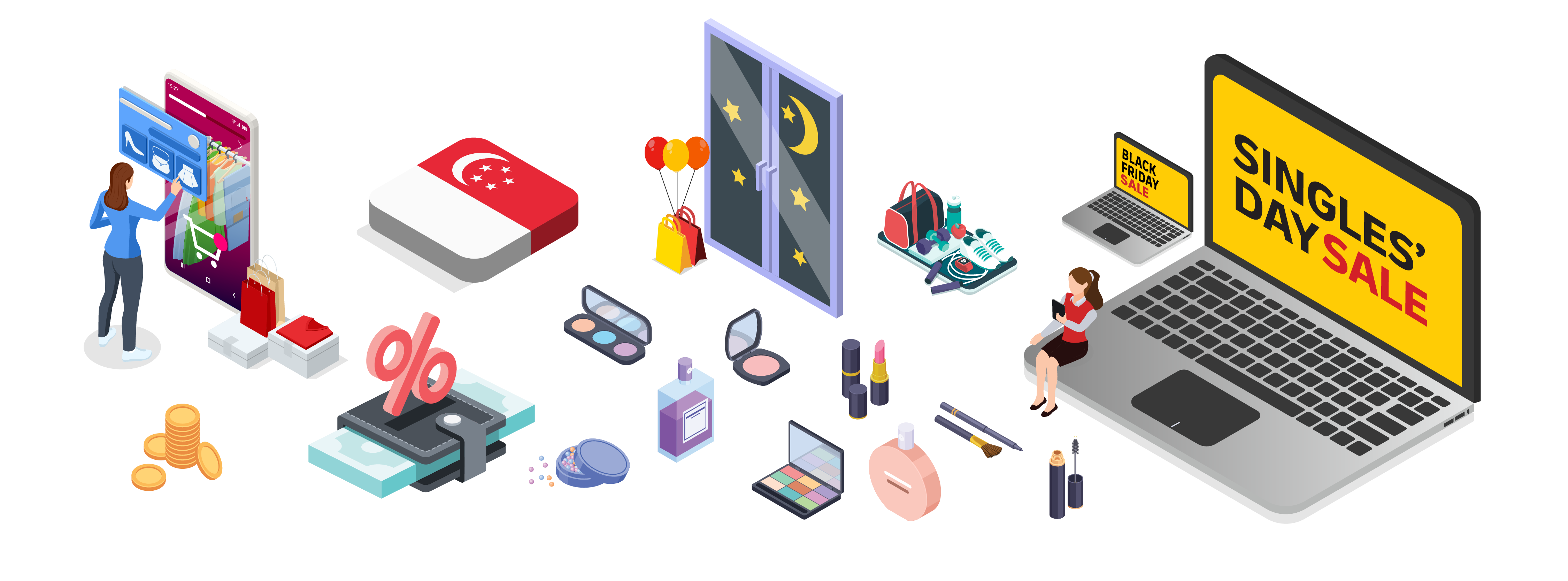 graphic image of various shopping holidays in Singapore