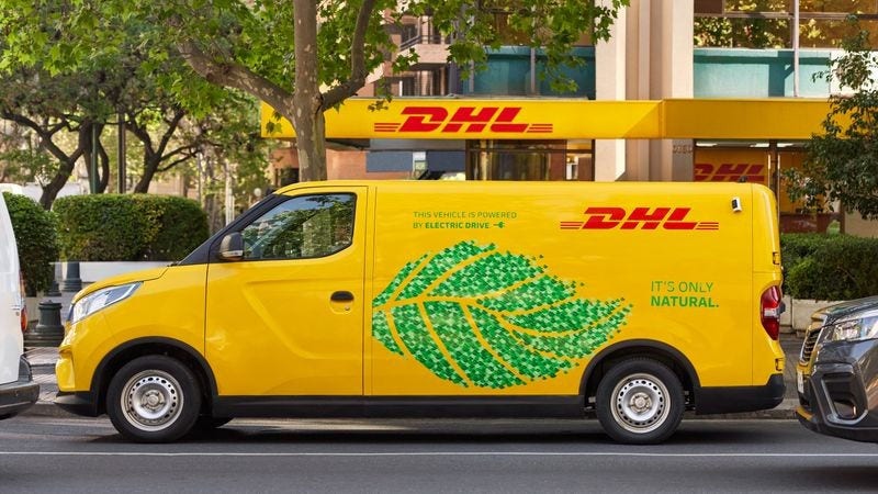 an electric dhl van promoting sustainability in the logistics industry
